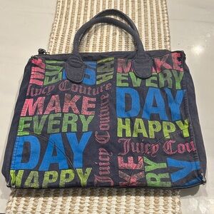 Juicy Couture Navy Tote with Multicolor Text